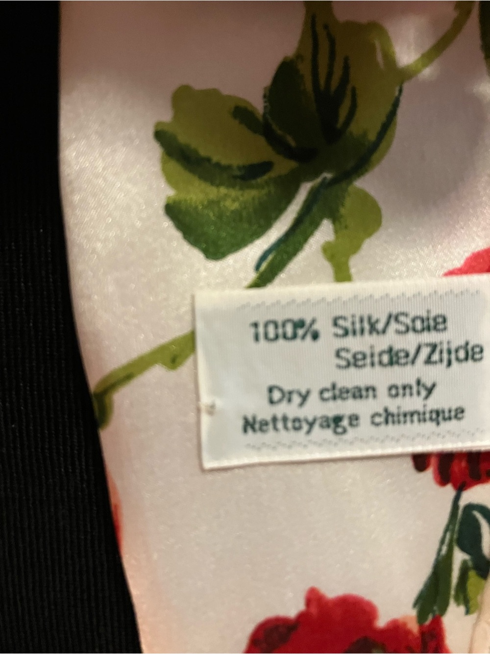 New Laura Ashley Cream Silk Scarf with Red and Green Rose Print - Picture 5 of 5